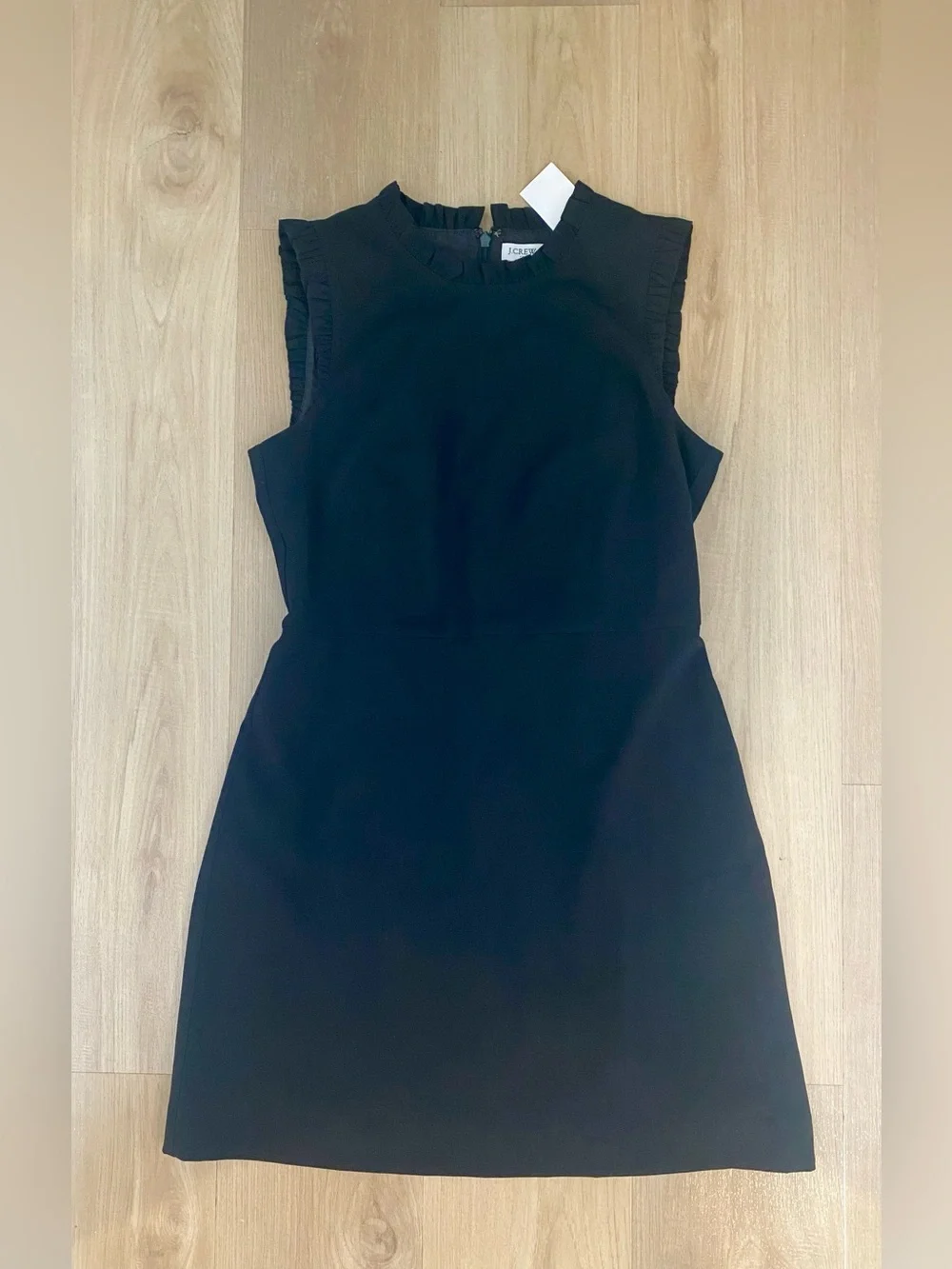 J. Crew Black Sleeveless Ruffle Trim Fitted Waist Cocktail Office A-Line Dress 6